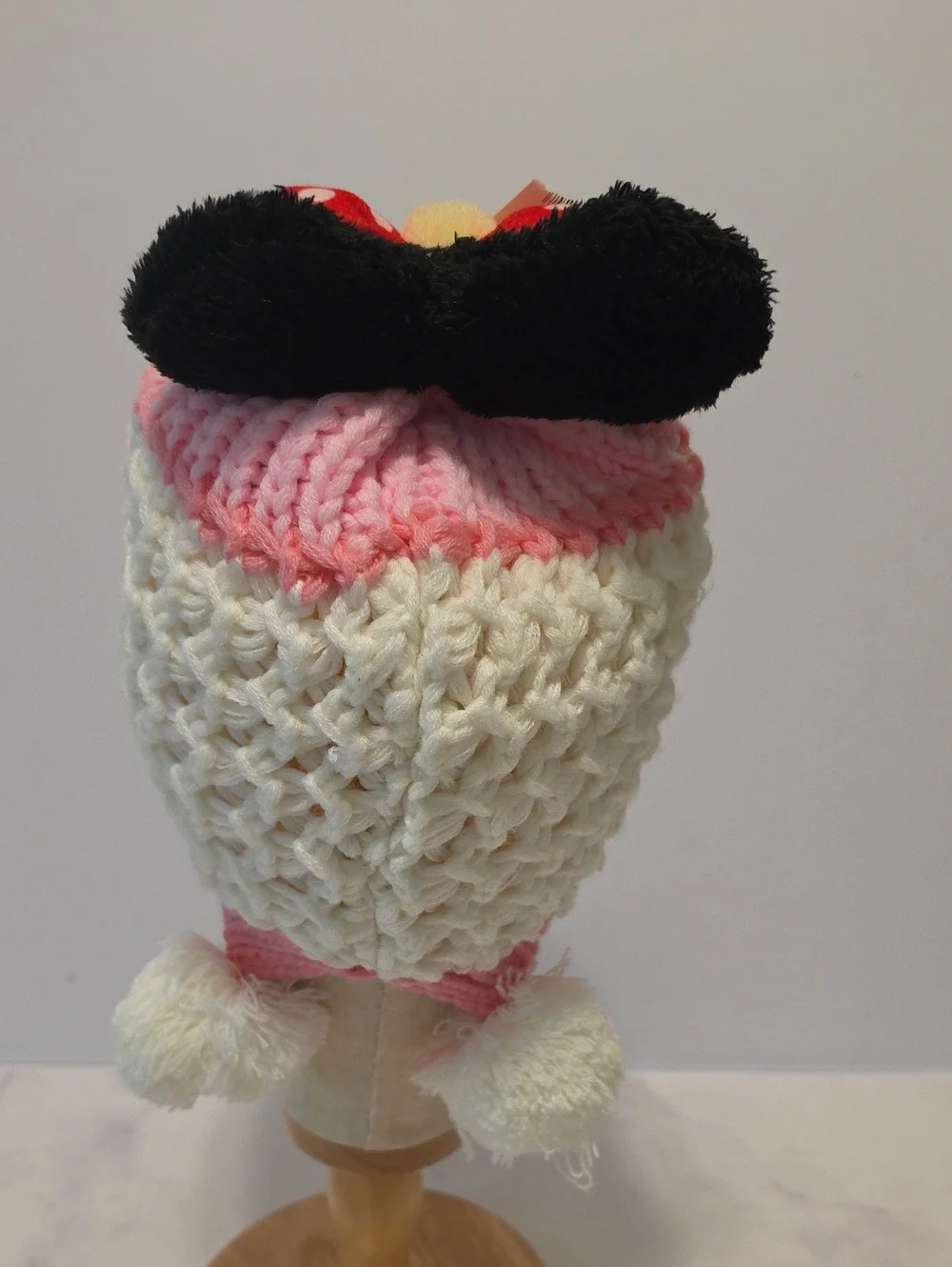 Isabella Kids Pink and White Knit Beanie with Red Mickey Patch Brand New